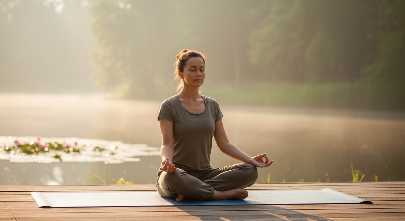 Person practicing yoga in a bright studio