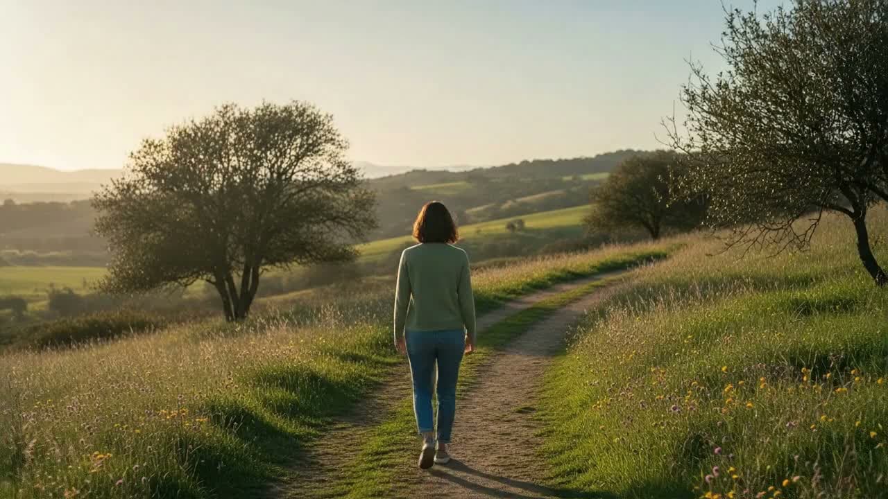 Pessoa caminhando por uma trilha pacífica na floresta